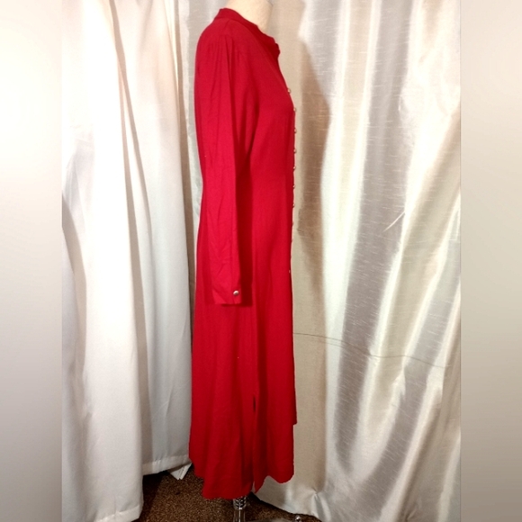 Christie & Jill Vintage Maxi, Dress, Red ButtonUp, V-Neck, Long Sleeve, 10 - Picture 4 of 15